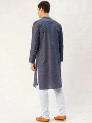 Men's Navy Cotton printed kurta Pyjama Set