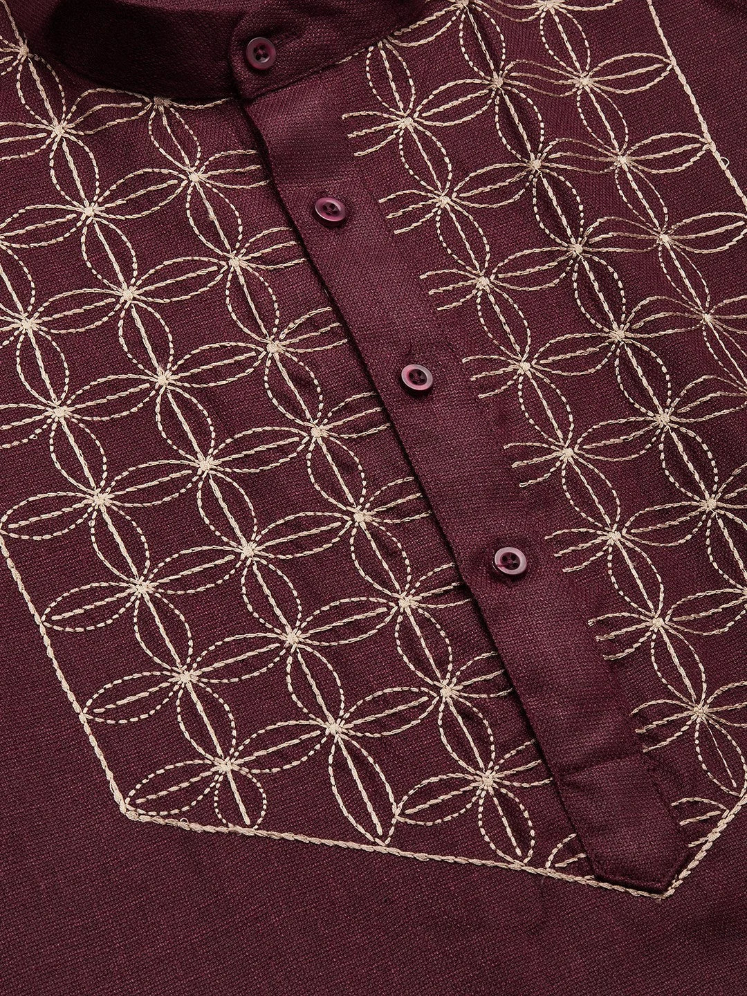 Men's Maroon Embroidered Cotton Kurta | Indian Kurta