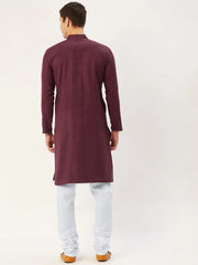 Men's Maroon Cotton Embroidered Kurta Pyjama
