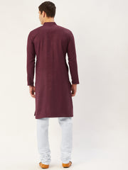 Men's Maroon Cotton Embroidered Kurta Pyjama