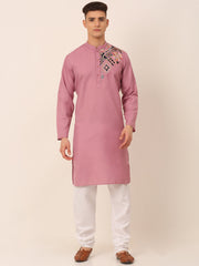 Men's Cotton Embroidered Kurta Pajama Sets ( JOKP 655Magenta )-JOKP-655