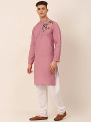 Men's Cotton Embroidered Kurta Pajama Sets ( JOKP 655Magenta )-JOKP-655