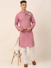 Men's Cotton Embroidered Kurta Pajama Sets ( JOKP 655Magenta )-JOKP-655