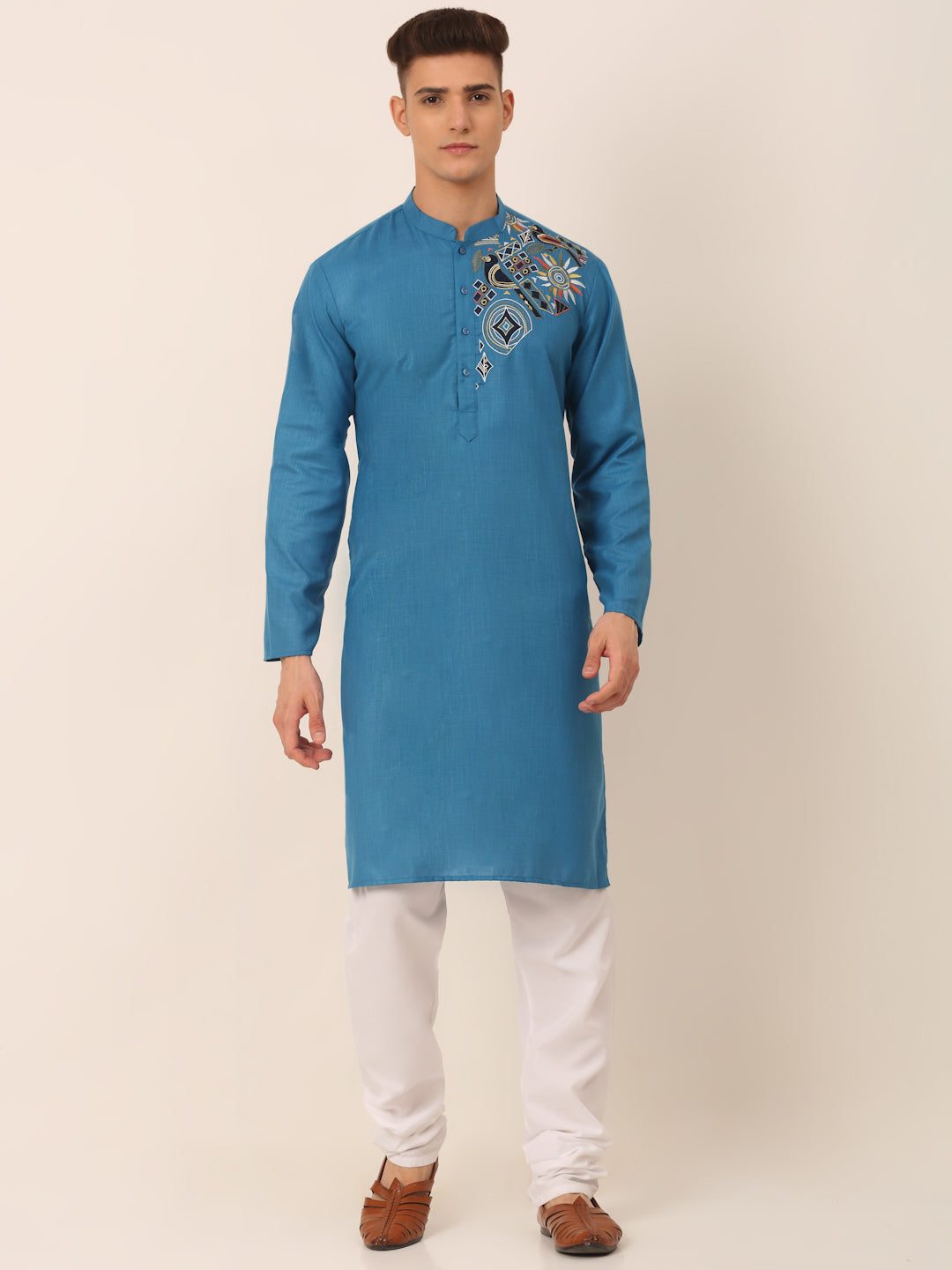 Men's Peacock Embroidered Kurta Pajama Set | Cotton Pathani