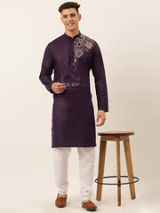 Men's Cotton Embroidered Kurta Pajama Sets ( JOKP 655 Purple )