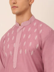 Men's Magenta Pink Embroidered Kurta Pajama Sets ( JOKP 656Magenta )-JOKP-656