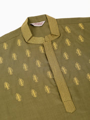 Men's Olive Green Embroidered Kurta Pajama Sets ( JOKP 656Olive )-JOKP-656
