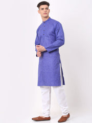 Men's Cotton Solid Kurta Pajama Sets ( JOKP 657Blue )-JOKP-657