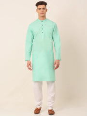Men's Cotton Solid Kurta Pajama Sets ( JOKP 657Green )-JOKP-657