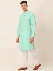 Men's Cotton Solid Kurta Pajama Sets ( JOKP 657Green )-JOKP-657