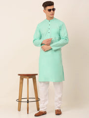 Men's Cotton Solid Kurta Pajama Sets ( JOKP 657Green )-JOKP-657