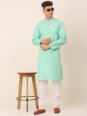 Men's Cotton Solid Kurta Pajama Sets ( JOKP 657Green )-JOKP-657