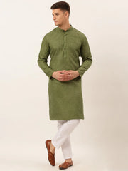Men's Cotton Solid Kurta Pajama Set ( JOKP 657 Olive )