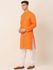 Men's Cotton Solid Kurta Pajama Sets ( JOKP 657Orange )-JOKP-657