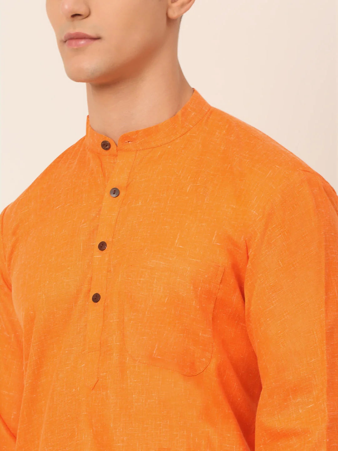 Orange Cotton Solid Mens Kurta Pajama Set - Elegant Design