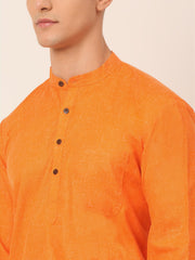 Men's Cotton Solid Kurta Pajama Sets ( JOKP 657Orange )-JOKP-657