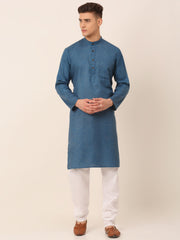 Men's Cotton Solid Kurta Pajama Sets ( JOKP 657Peacock )-JOKP-657