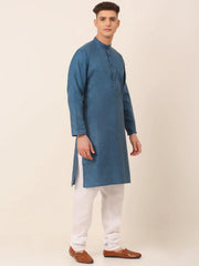 Men's Cotton Solid Kurta Pajama Sets ( JOKP 657Peacock )-JOKP-657