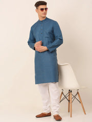 Men's Cotton Solid Kurta Pajama Sets ( JOKP 657Peacock )-JOKP-657