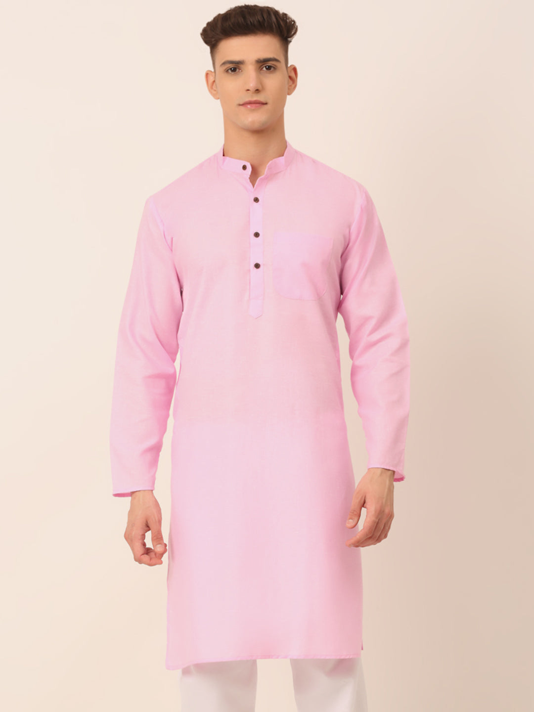 Men's Cotton Solid Kurta ( KO 657Pink )-KO-657
