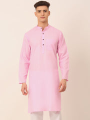 Men's Cotton Solid Kurta ( KO 657Pink )-KO-657