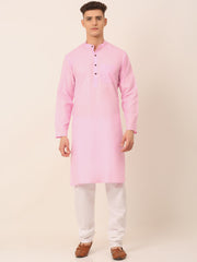 Men's Cotton Solid Kurta Pajama Sets ( JOKP 657Pink )-JOKP-657