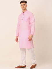 Men's Cotton Solid Kurta Pajama Sets ( JOKP 657Pink )-JOKP-657