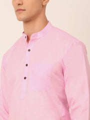 Men's Cotton Solid Kurta Pajama Sets ( JOKP 657Pink )-JOKP-657