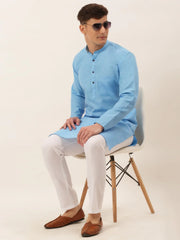 Men's Cotton Solid Kurta Pajama Set ( JOKP 657 Sky )