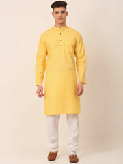 Men's Cotton Solid Kurta Pajama Sets ( JOKP 657Yellow )-JOKP-657