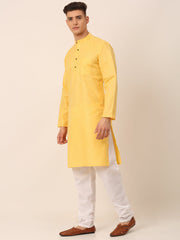 Men's Cotton Solid Kurta Pajama Sets ( JOKP 657Yellow )-JOKP-657