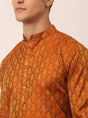 Men's Woven Design Jacquard Kurta Pyjama ( JOKP 658 Maroon )