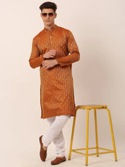 Men's Woven Design Jacquard Kurta Pyjama ( JOKP 658 Maroon )