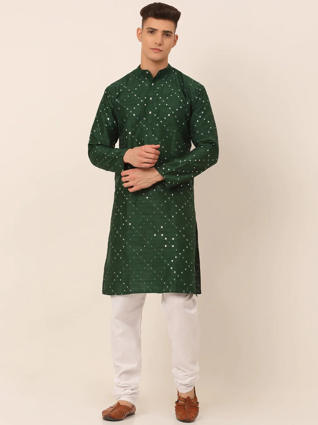 Green Mirror Work Kurta Pyjama ( JOKP 659 Green )