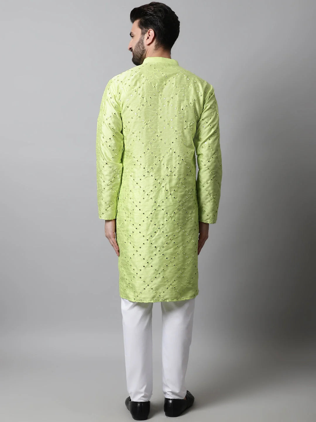 Lime Green Embroidered Kurta Pajama Set for Men | Shop Now