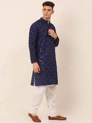 Navy Blue Mirror Work Kurta Pyjama ( JOKP 659 Navy )
