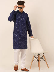 Navy Blue Mirror Work Kurta Pyjama ( JOKP 659 Navy )