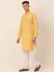 Men's Pure Cottom Embroidered Kurta Pyjama Set ( JOKP 660 Beige )