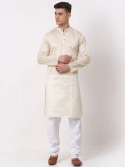 Men's Silk Blend Sequence Embroidered Kurta Pyjama Set ( JOKP 661 Cream )