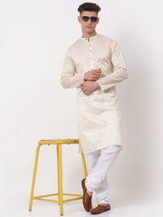 Men's Silk Blend Sequence Embroidered Kurta Pyjama Set ( JOKP 661 Cream )