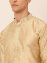 Men's Silk Blend Collar Embroidered Kurta Pyjama Set ( JOKP 662 Beige )
