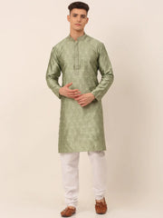 Men's Silk Blend Collar Embroidered Kurta Pyjama Set ( JOKP 662 Pista )
