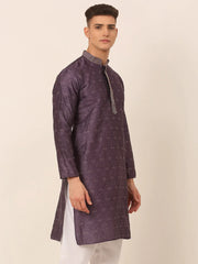 Men's Silk Blend Collar Embroidered Kurta only ( KO 662 Purple )