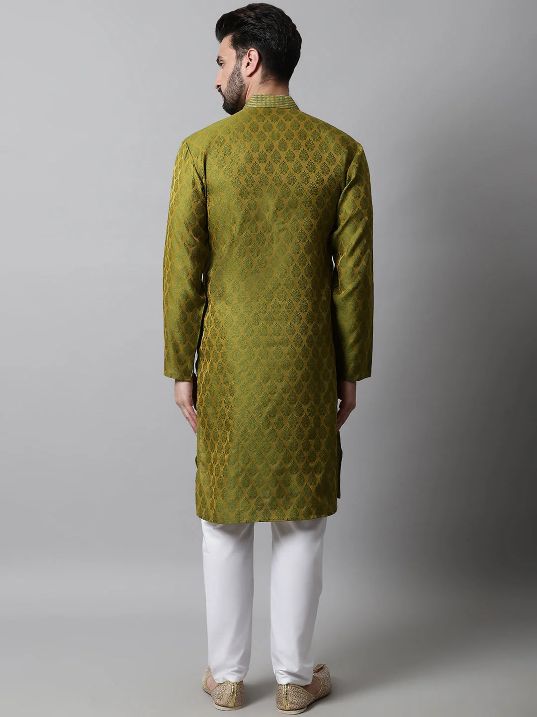 Olive Green Woven Design Kurta with Churidar | Kurta Pajama