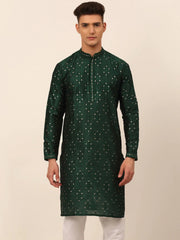 Men's Silk Blend Collar Embroidered Kurta Only ( KO 665 Green )