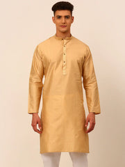 Men Beige Striped Pleated Chikankari Kurta Only ( KO 666 Beige )