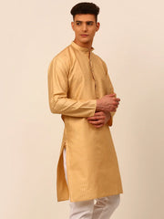 Men Beige Striped Pleated Chikankari Kurta Only ( KO 666 Beige )