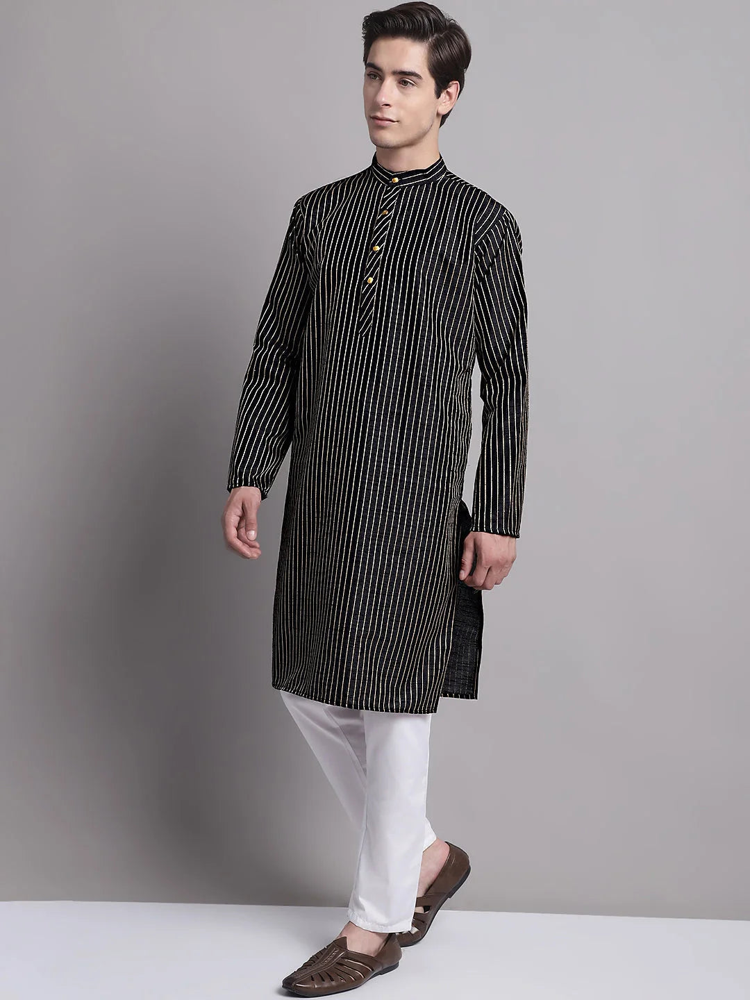 Black Embroidered Kurta with Pyjamas | Mens Kurta Pajama Set