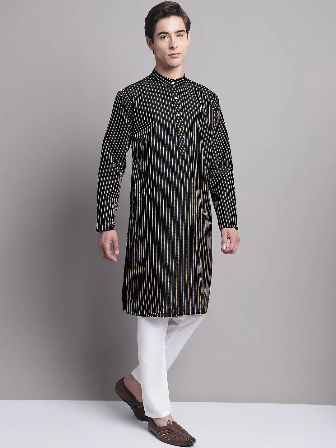 Black Embroidered Kurta with Pyjamas | Mens Kurta Pajama Set