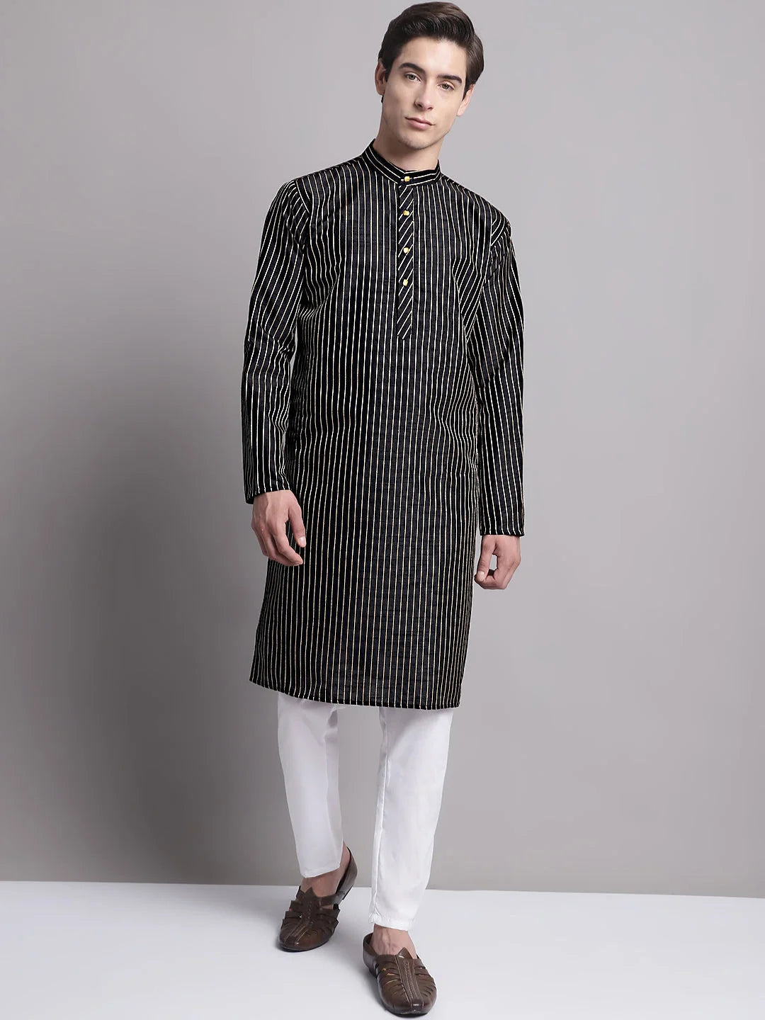 Black Embroidered Kurta with Pyjamas | Mens Kurta Pajama Set